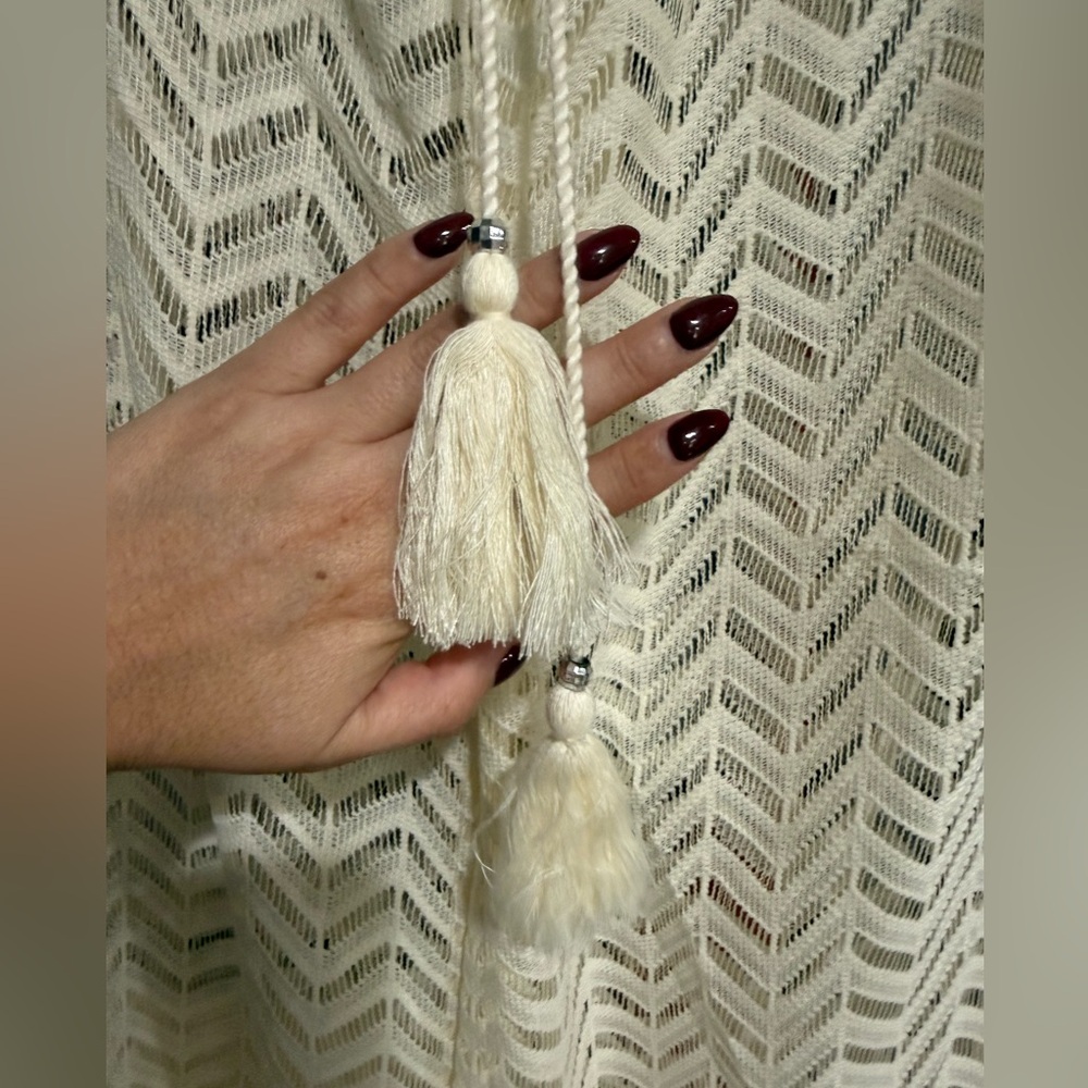 Cream Crochet Wide-Leg Knit Pants swim Cover Up - Picture 4 of 4